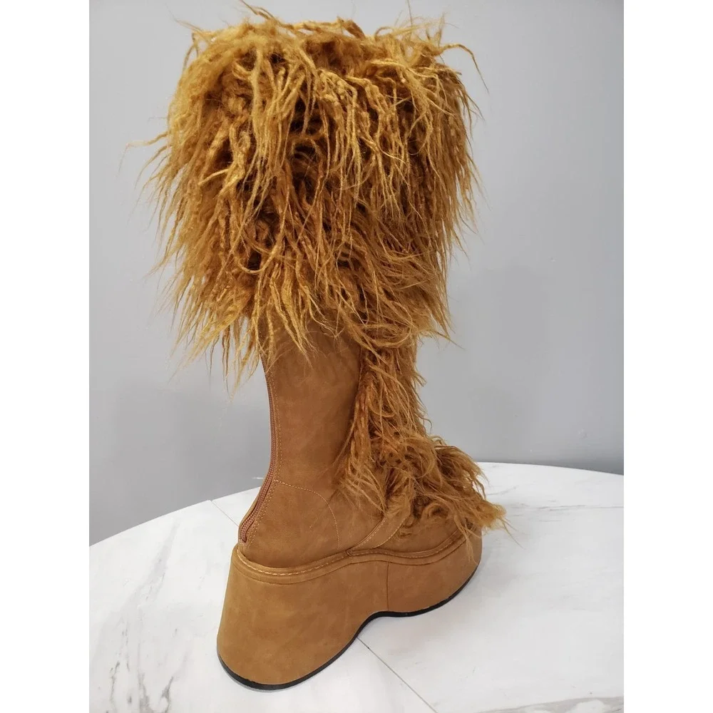 NEW SIZE 6 Dollskill Current Mood Kooky Monster Platform Boots Faux Fur Festival